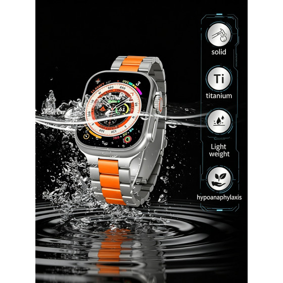 Premium Titanium Metal  Strap, Orange Accent Link Bracelet for Apple Watch Ultra, Lightweight